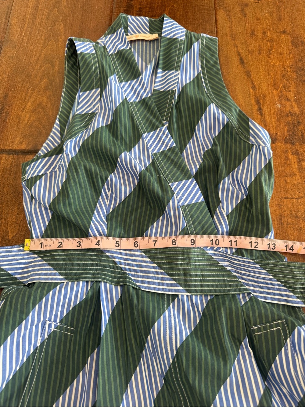 Tory Burch Striped Wrap Dress in Dark Green and Light Blue - Picture 6 of 7